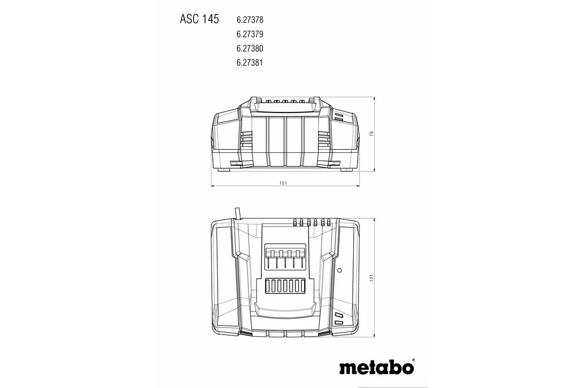 Зарядний пристрій Metabo ASC 145 для акумуляторів 12-36В, 8А, вага 0.551 кг.