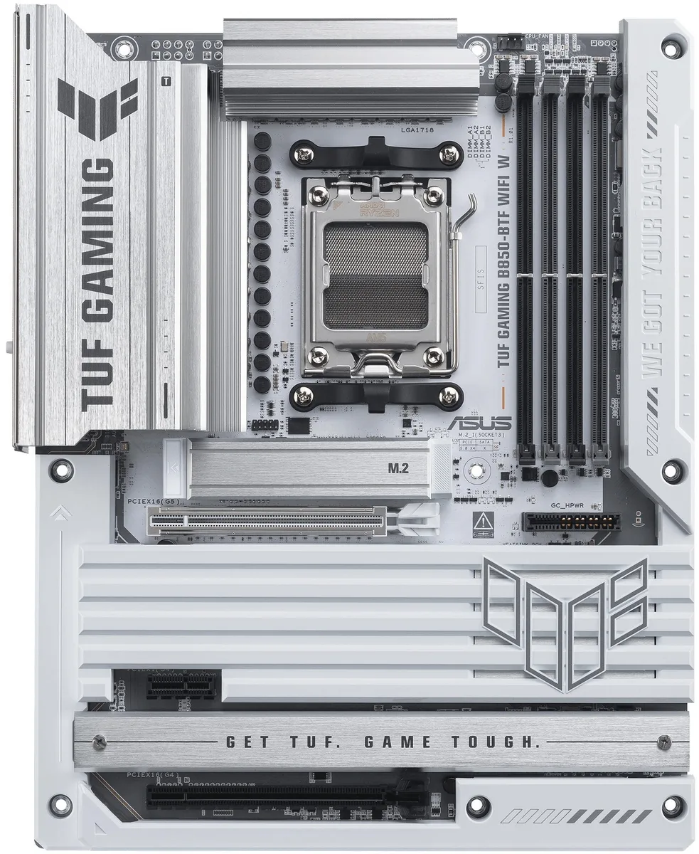 Материнcька плата ASUS TUF GAMING B850-BTF WIFI W sAM5 B850 4xDDR5 M.2 HDMI DP Wi-Fi BT ATX BTF приховане підключення роз'ємів