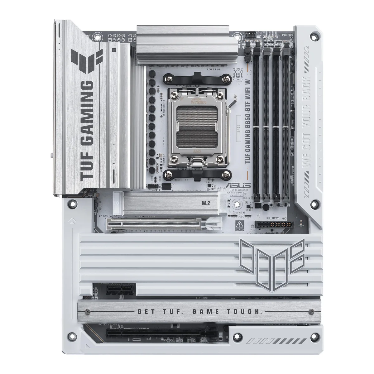 Материнcька плата ASUS TUF GAMING B850-BTF WIFI W sAM5 B850 4xDDR5 M.2 HDMI DP Wi-Fi BT ATX BTF приховане підключення роз'ємів