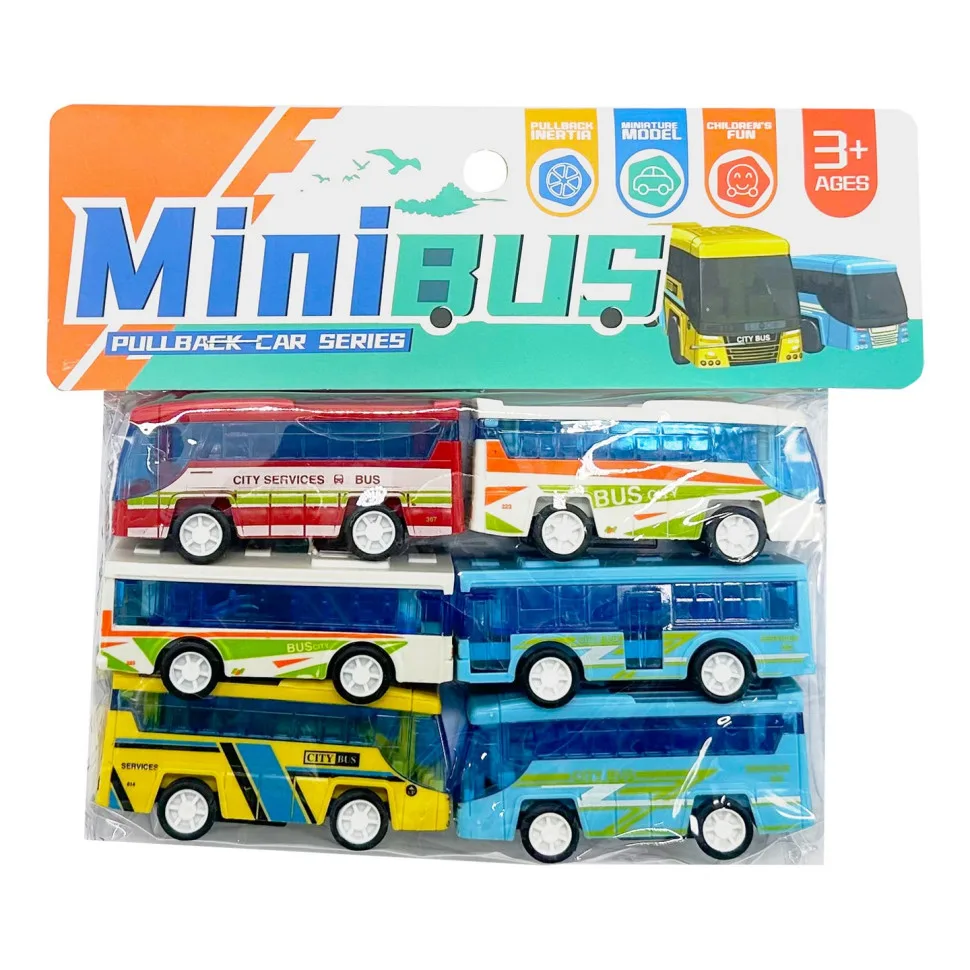 Дитячий набір інерційних автобусів YG Toys пластикові 8 см різнокольорові 6 штук