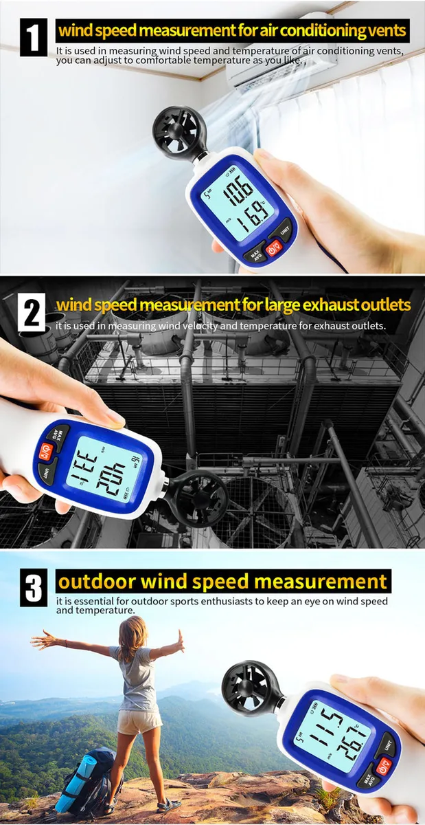 Анемометр крильчатий WINTACT WT82B 0,3-30 м/с пластик компактний чорний