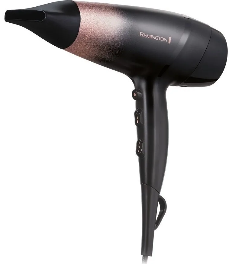 Фен Remington Rose Shimmer, 2200Вт, 3 скорости, диффузор, ионизация, холодный обдув, черный с розовыми акцентами