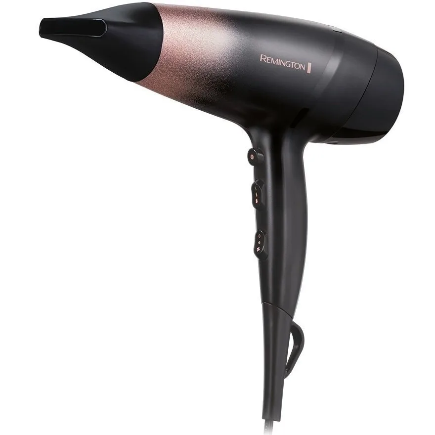 Фен Remington Rose Shimmer, 2200Вт, 3 скорости, диффузор, ионизация, холодный обдув, черный с розовыми акцентами