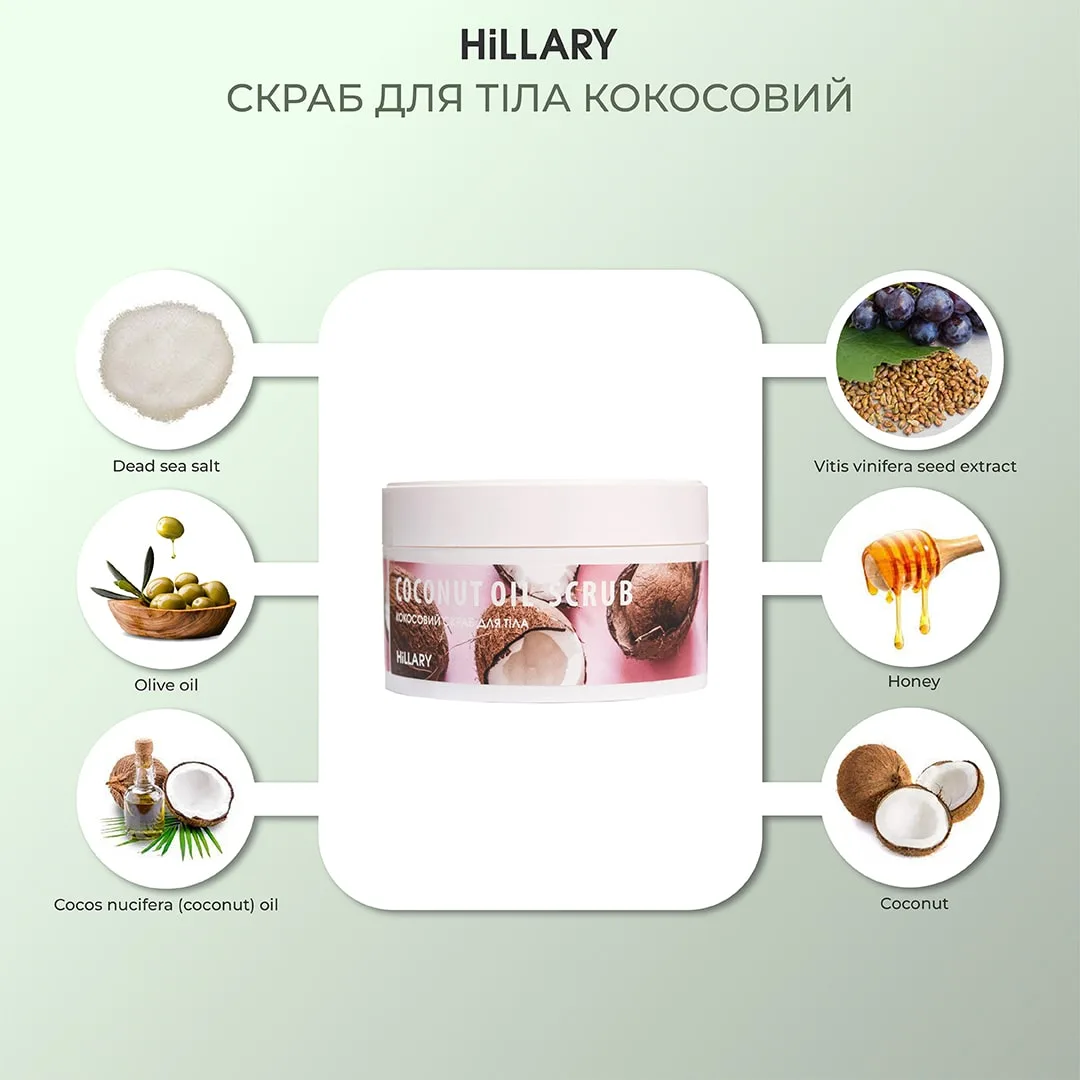 Скраб для тіла кокосовий Hillary Coconut Oil Scrub, 200 г