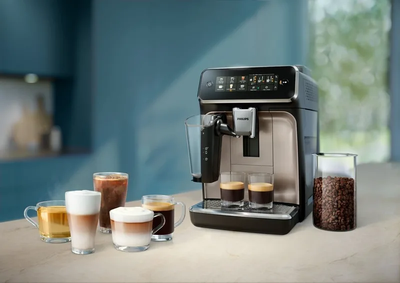 Кавоварка Philips Series 3300, 1.8 л, для зернової та меленої кави, автоматичний капучинатор, дисплей з авторецептами - 6, чорна.