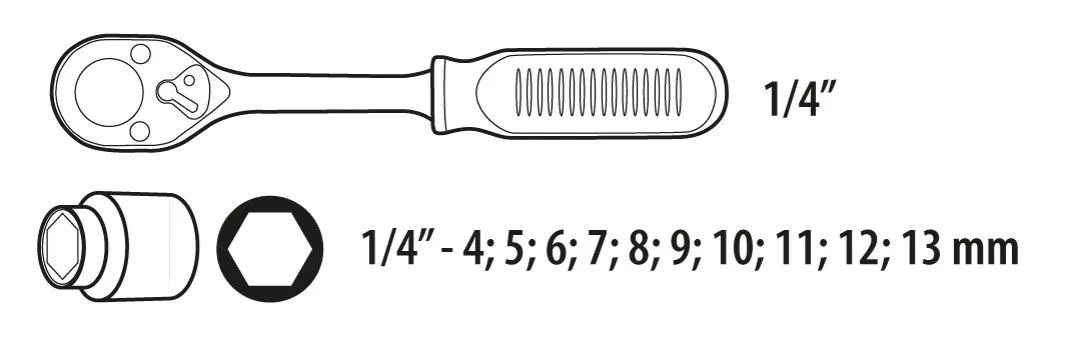 Набір торцевих головок TOPEX, 1/4", з тріскачкою, CrV, 11шт
