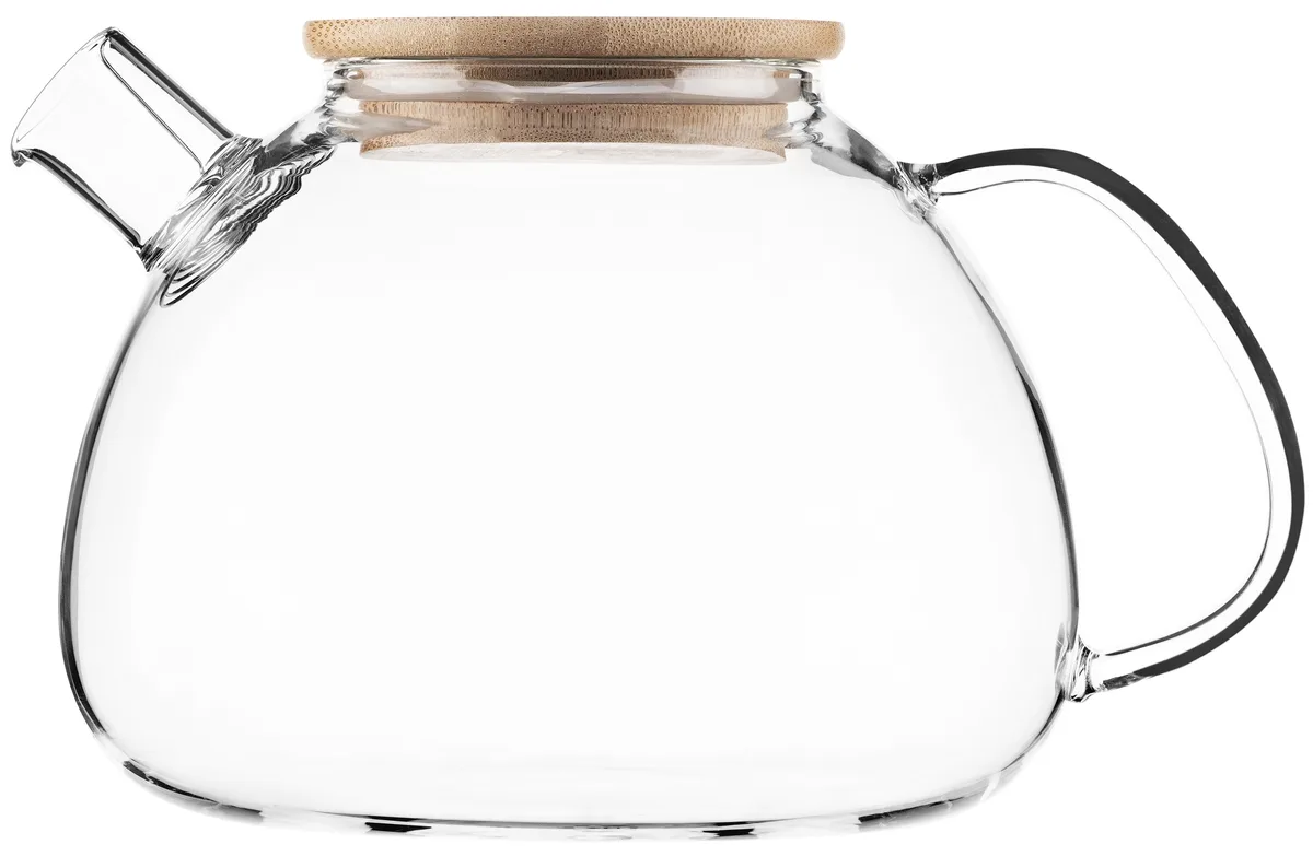 Заварник ARDESTO Midori Bubble, 1500 мл, з боросилікатного скла та бамбуковими елементами, прозорий.