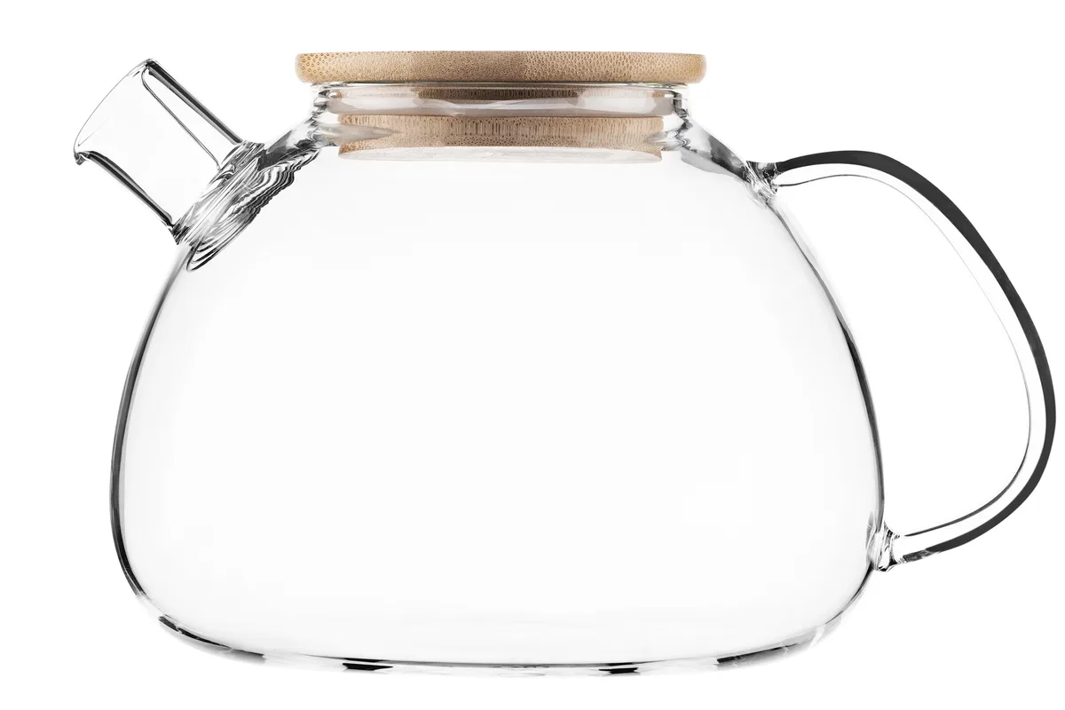 Заварник ARDESTO Midori Bubble, 1500 мл, з боросилікатного скла та бамбуковими елементами, прозорий.
