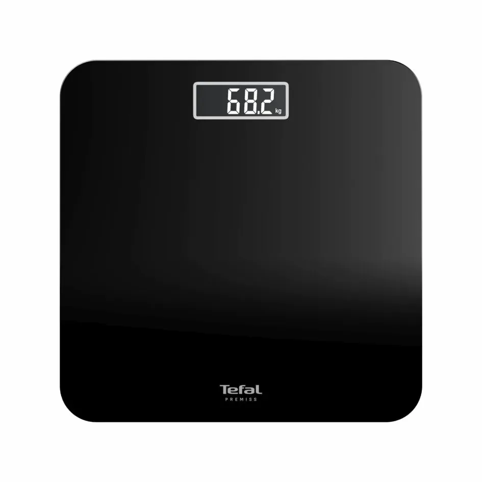 Ваги підлогові Tefal Premiss, максимальна вага 160 кг, батарейки AAAx2 в комплекті, скляна поверхня, чорного кольору.