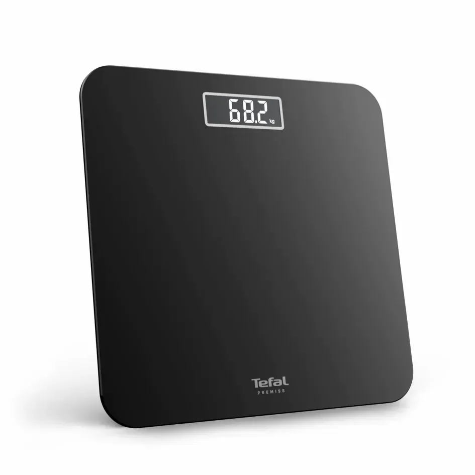 Ваги підлогові Tefal Premiss, максимальна вага 160 кг, батарейки AAAx2 в комплекті, скляна поверхня, чорного кольору.