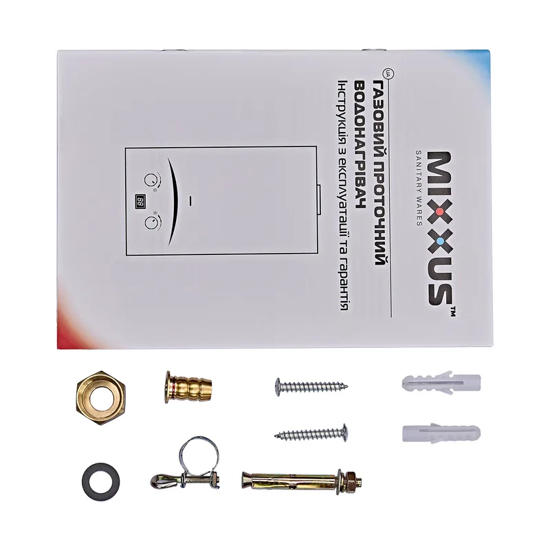 Газова колонка MIXXUS 10 л/хв настінна метал 550х330х190 мм з декорованою скляною панеллю