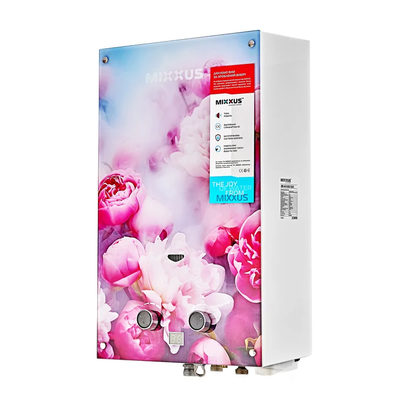 Газова колонка MIXXUS 10 л/хв настінна метал 550х330х190 мм з декорованою скляною панеллю