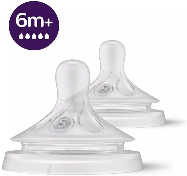 Соска Avent Natural 6міс+, силіконова, Природний потік, швидкий потік, 2шт