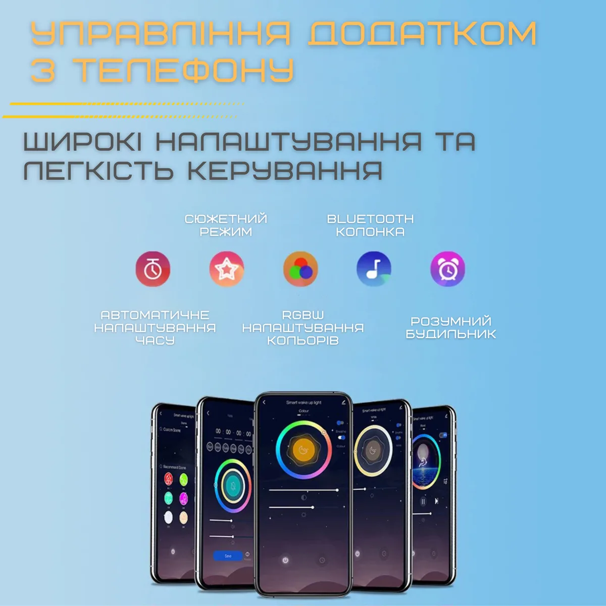 Розумний нічник будильник Wake-Up Light LED з імітацією світанку 15х15х20 см ABS пластик Білий