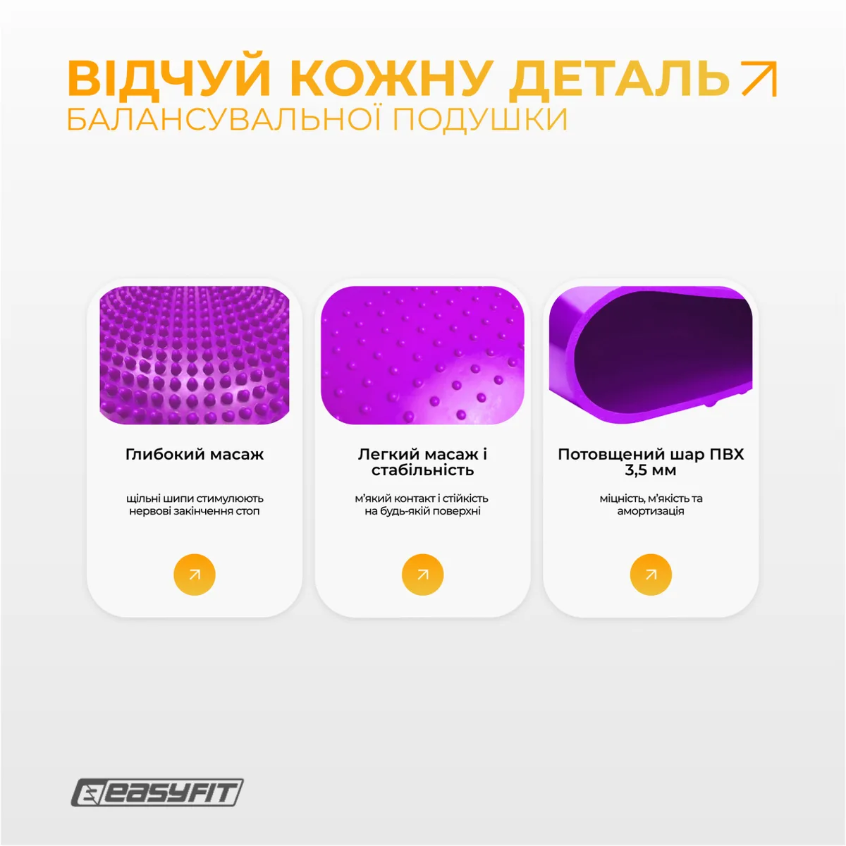Балансировочная подушка массажная EasyFit резина 33 см фиолетовая