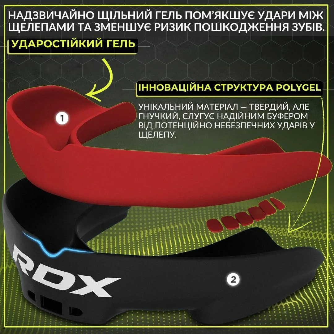 Капа RDX Inc термопластик дитяча до 11 років чорна червона