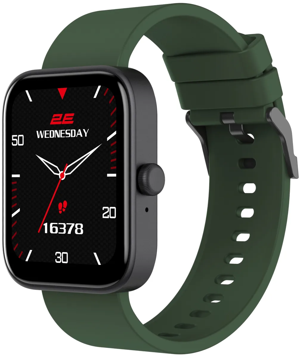 Смарт-годинник 2E Alpha SQ Music Edition 46мм, 1.78", 368x448, AMOLED, BT 5.2, Чорно-зелений + ремінець сірий