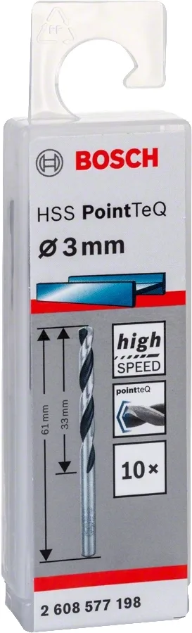 Свердло по металу Bosch HSS-PointTeQ 3 мм 10 шт спіральні свердла для металу самоцентрувальні насадки