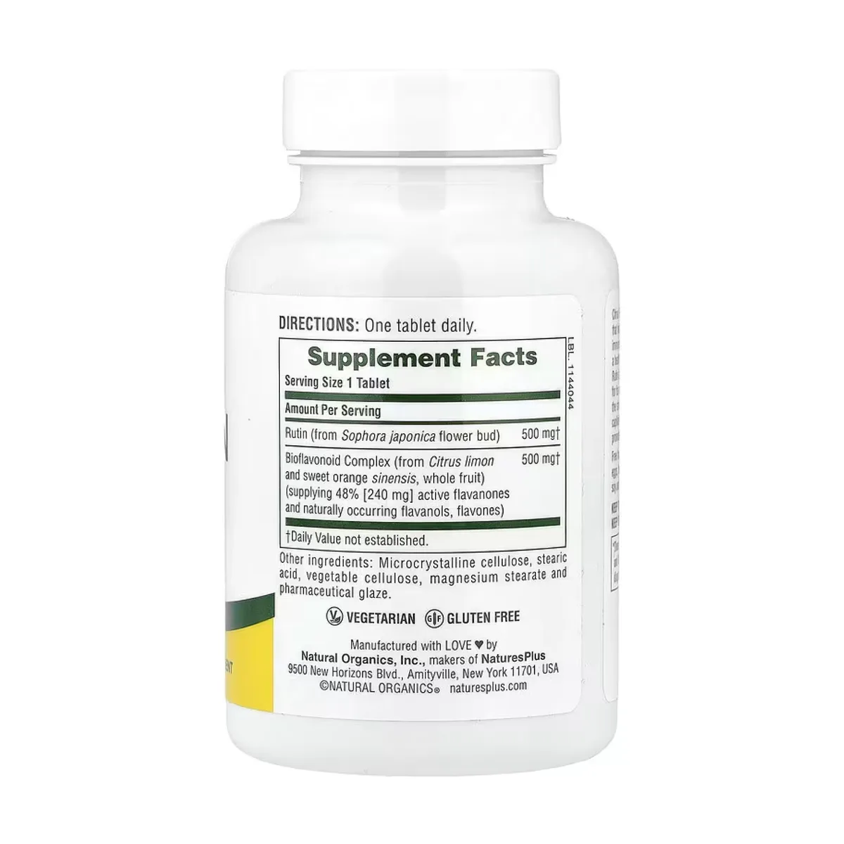 Biorutin Nature's Plus Вегетарианские таблетки 1000 мг 90 шт Без глютена