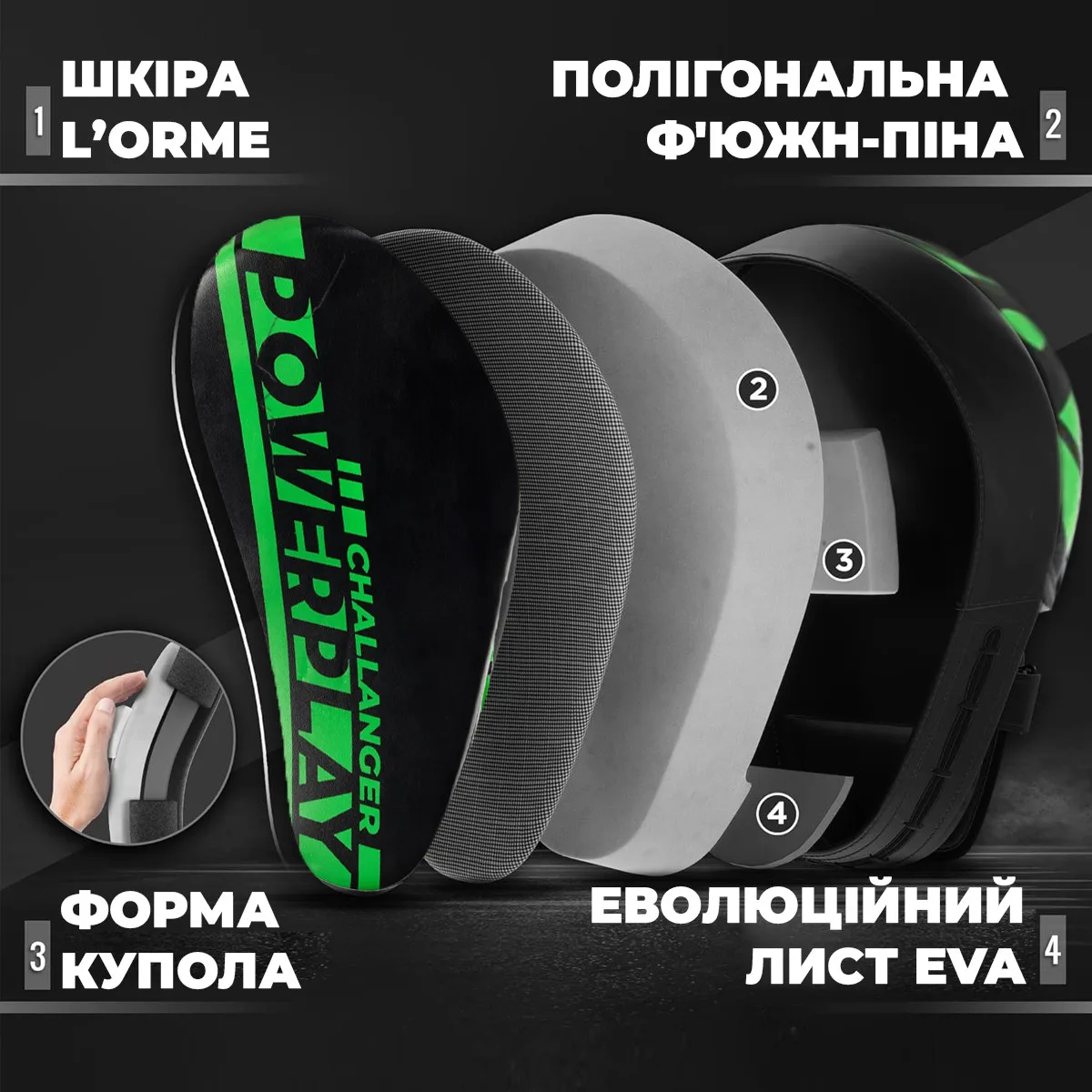 Боксерские лапы Active Point PU 22х19 см Черно-Зеленые