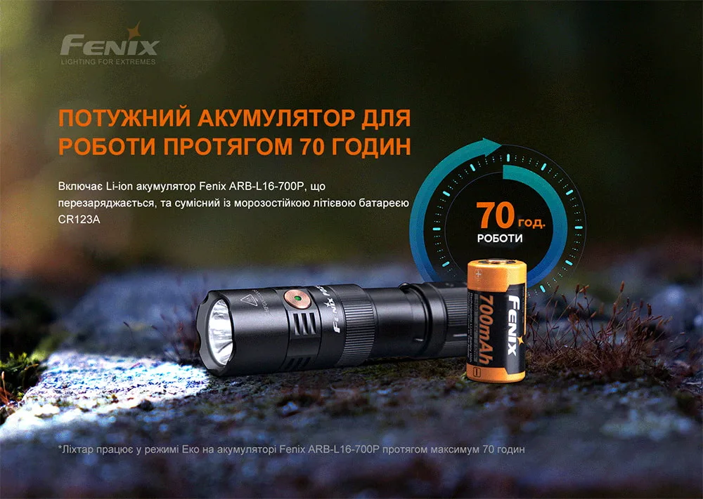 Ліхтар ручний Fenix алюміній 92х24х24 мм чорний 800 люменів