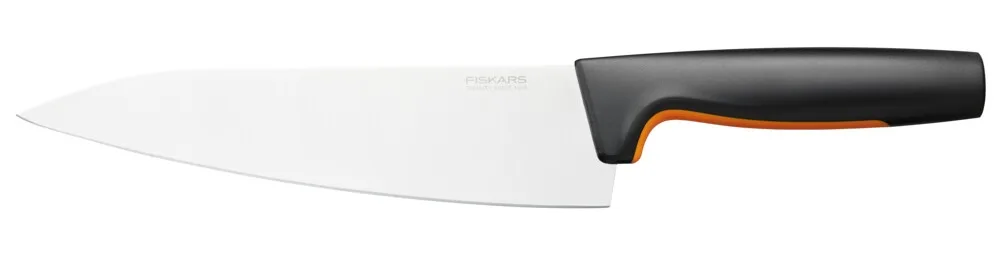 Кухонний ніж для шеф-кухаря Fiskars Functional Form, великий, 19.9 см, з нержавіючої сталі, пластиковою ручкою, чорного кольору.