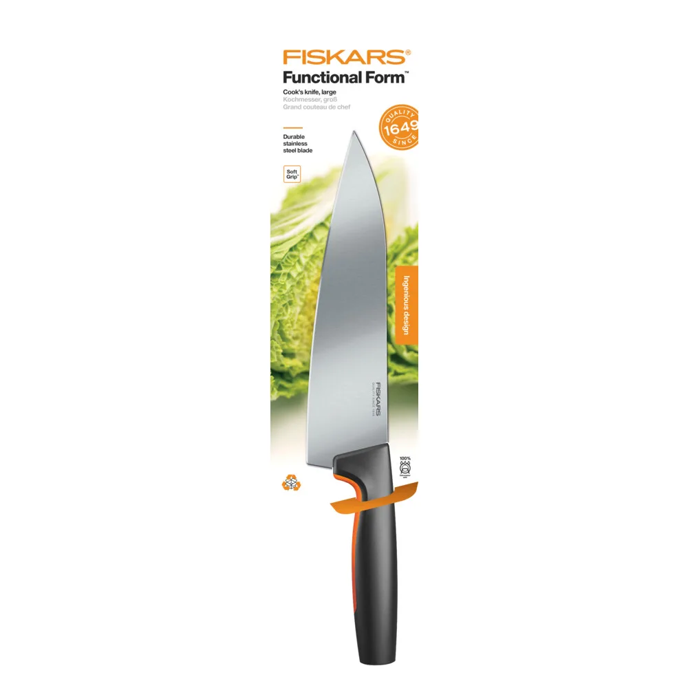 Кухонный нож для шеф-повара Fiskars Functional Form, большой, 199 см, из нержавеющей стали, пластиковой ручкой, черного цвета