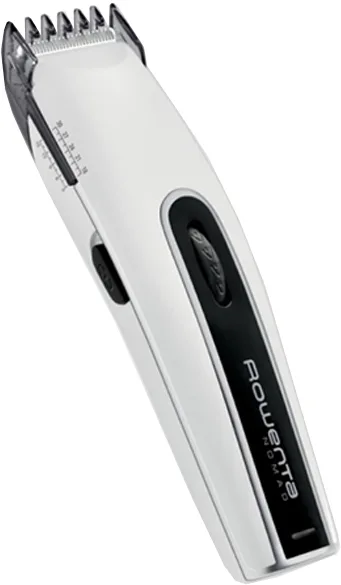 Машинка для стрижки Rowenta Nomad, мережевий та акумуляторний режим, роторний двигун, 2 насадки, кейс, сталь, біло-чорний.
