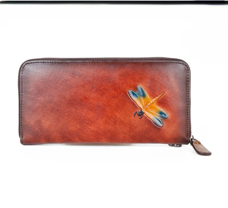 Жіночий шкіряний гаманець з тисненням 20x10x2,5 см натуральна шкіра коричневий