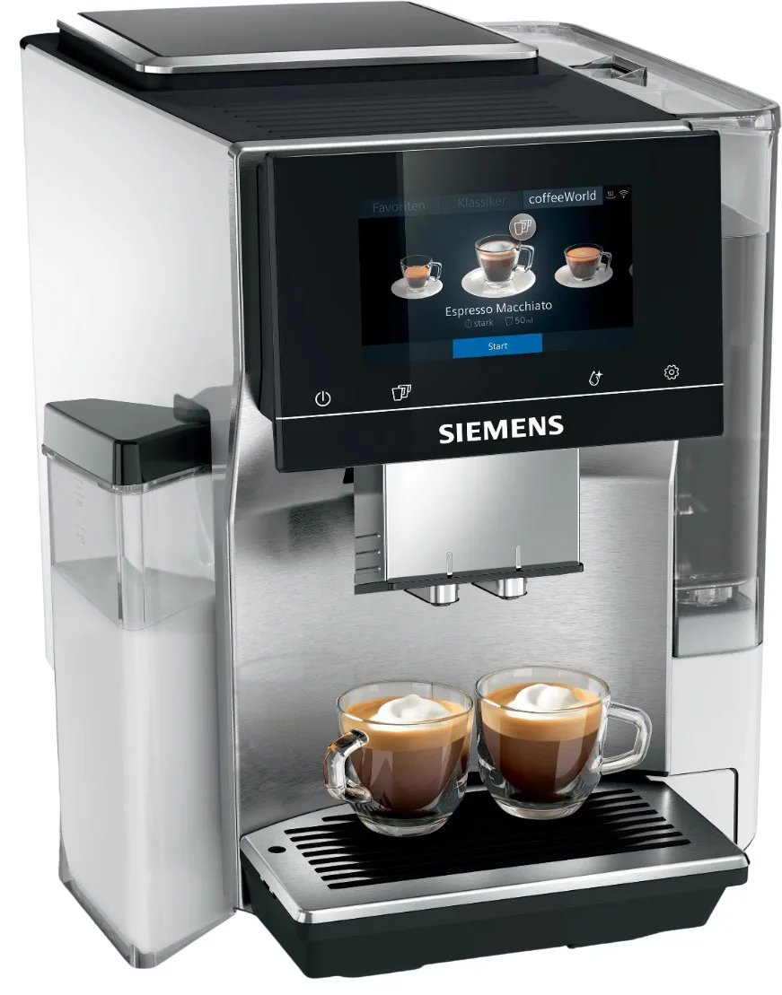 Кавоварка Siemens 2.4л, для зернової та меленої кави, автоматичний капучинатор, LED-дисплей, 20 авторських рецептів, чорна з срібл