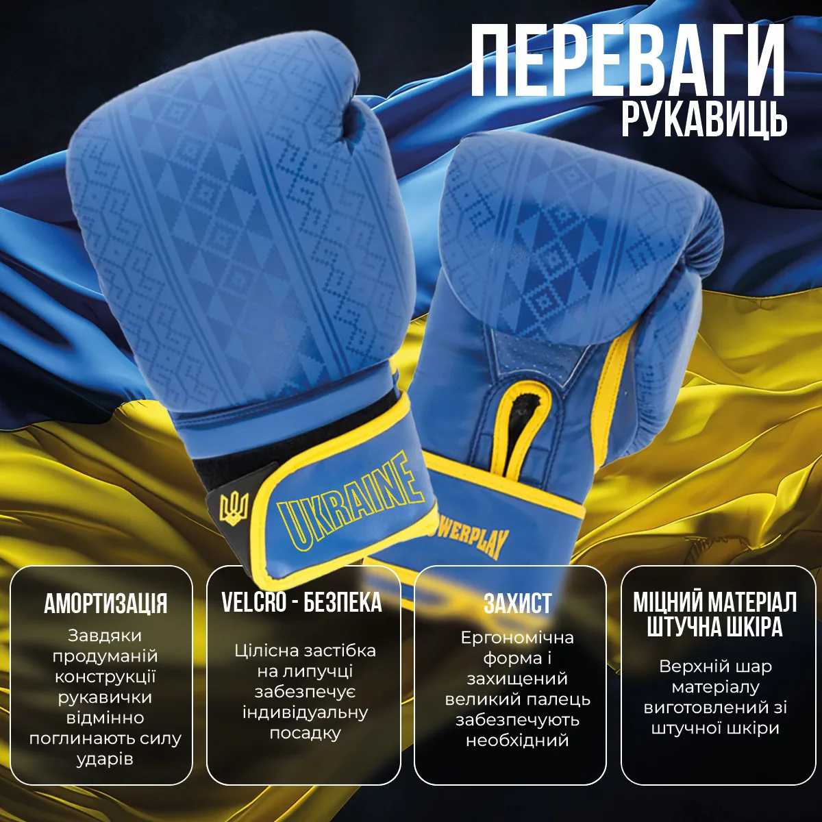 Боксерські рукавиці Active Point штучна шкіра 12 унцій сині жовті