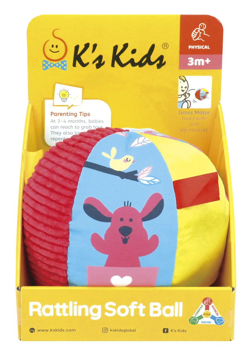 Брязкальце Ks Kids М'яч м'який текстиль ABS 15 см яскравий