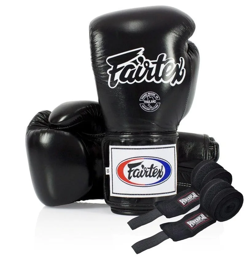 Боксерские перчатки Fairtex натуральная кожа 10 унций черные