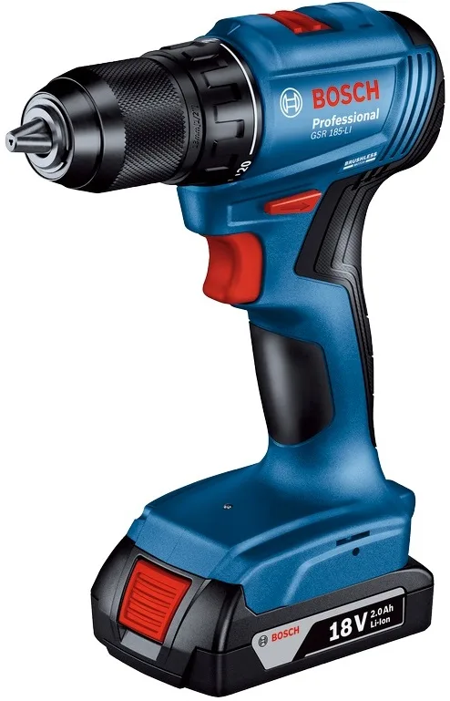 Акумуляторний шуруповерт-дриль Bosch Professional GSR 185-LI 18В 2х2.0А·год 50Нм 500·1900об/хв 0.9кг