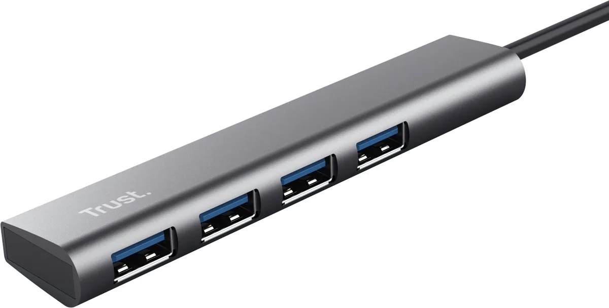 Хаб Trust Halyx USB-C > 4xUSB-A 3.2, Алюминий, 0.1м, Серый
