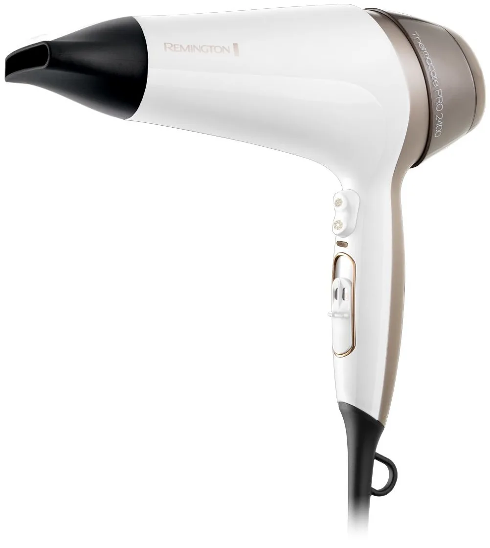 Фен Remington Thermacare Pro, 2200Вт, 3 скорости, диффузор, ионизация, холодный обдув, турбо-режим, бело-коричневый