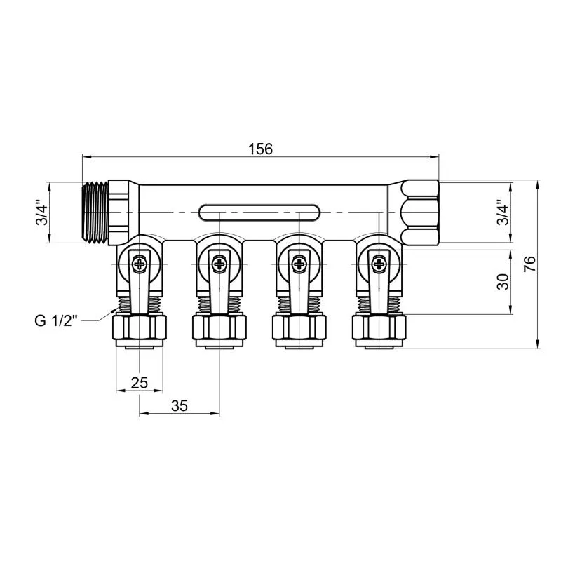 Колектор розподільний 3/4" SD Plus 4 виходи латунь 156х76х34 мм