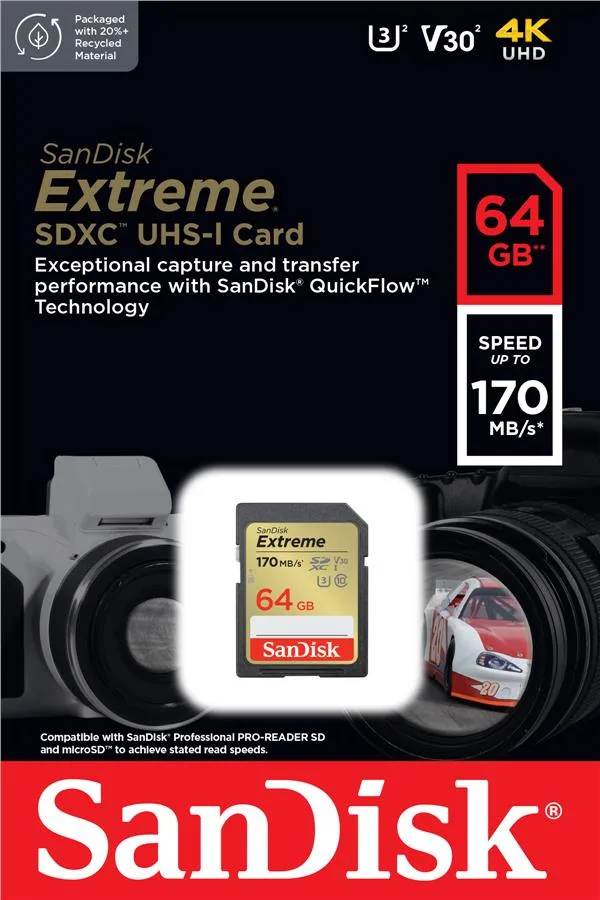 Карта памяти SanDisk SD 64ГБ UHS-I V30 170МБ/с Extreme