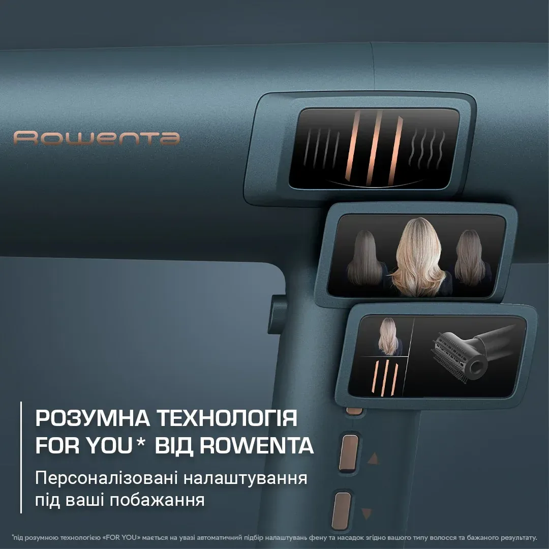 Фен Rowenta Maestria для вас, 1800 Вт, 3 настройки, диффузор, ионизация, холодный обдув, LED-дисплей, синий цвет