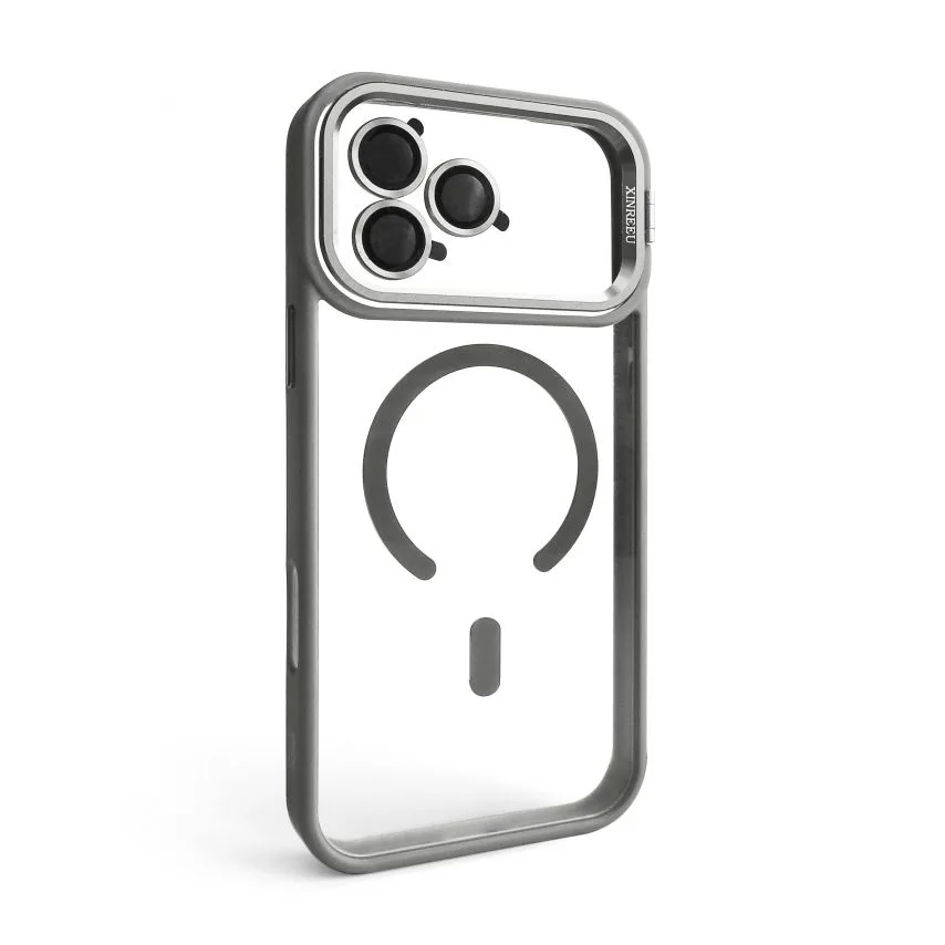 Чохол MagSafe для iPhone 17 Pro Max пластик силікон сірий з підставкою та захистом для камер