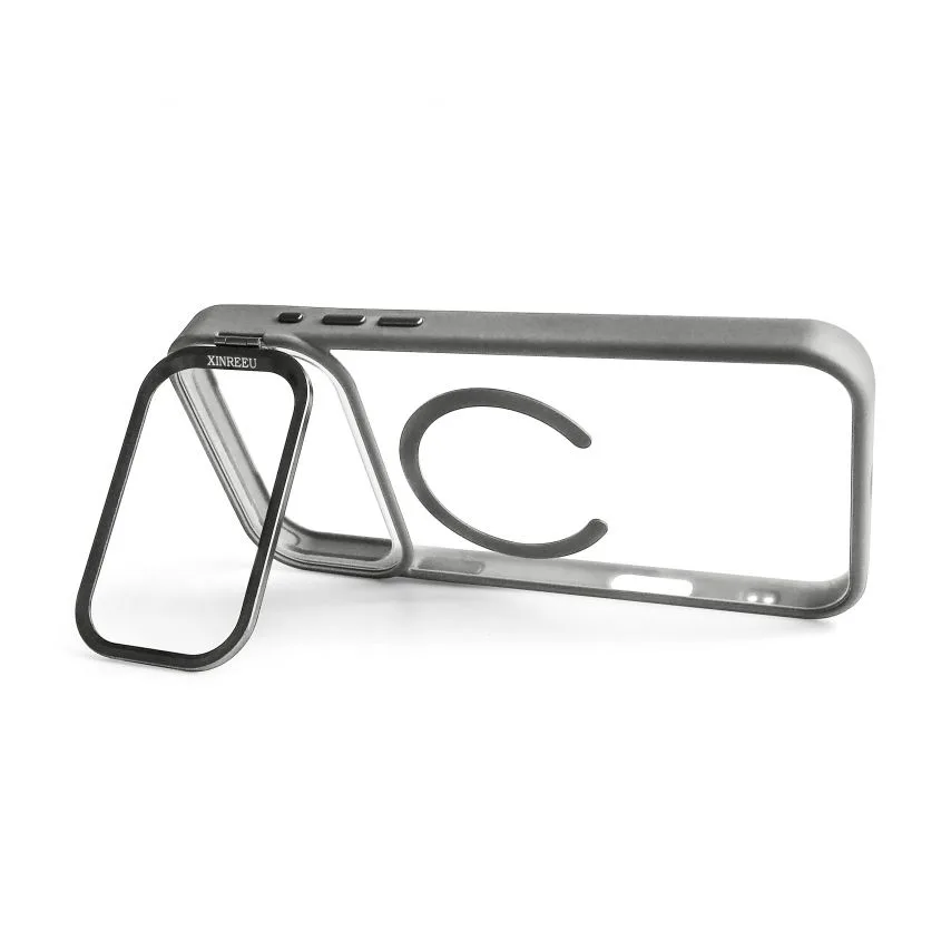 Чохол MagSafe для iPhone 17 Pro Max пластик силікон сірий з підставкою та захистом для камер