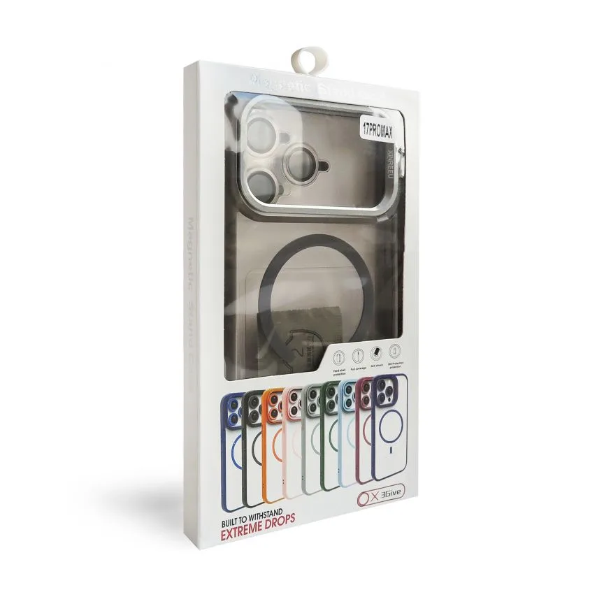 Чохол MagSafe для iPhone 17 Pro Max пластик силікон сірий з підставкою та захистом для камер
