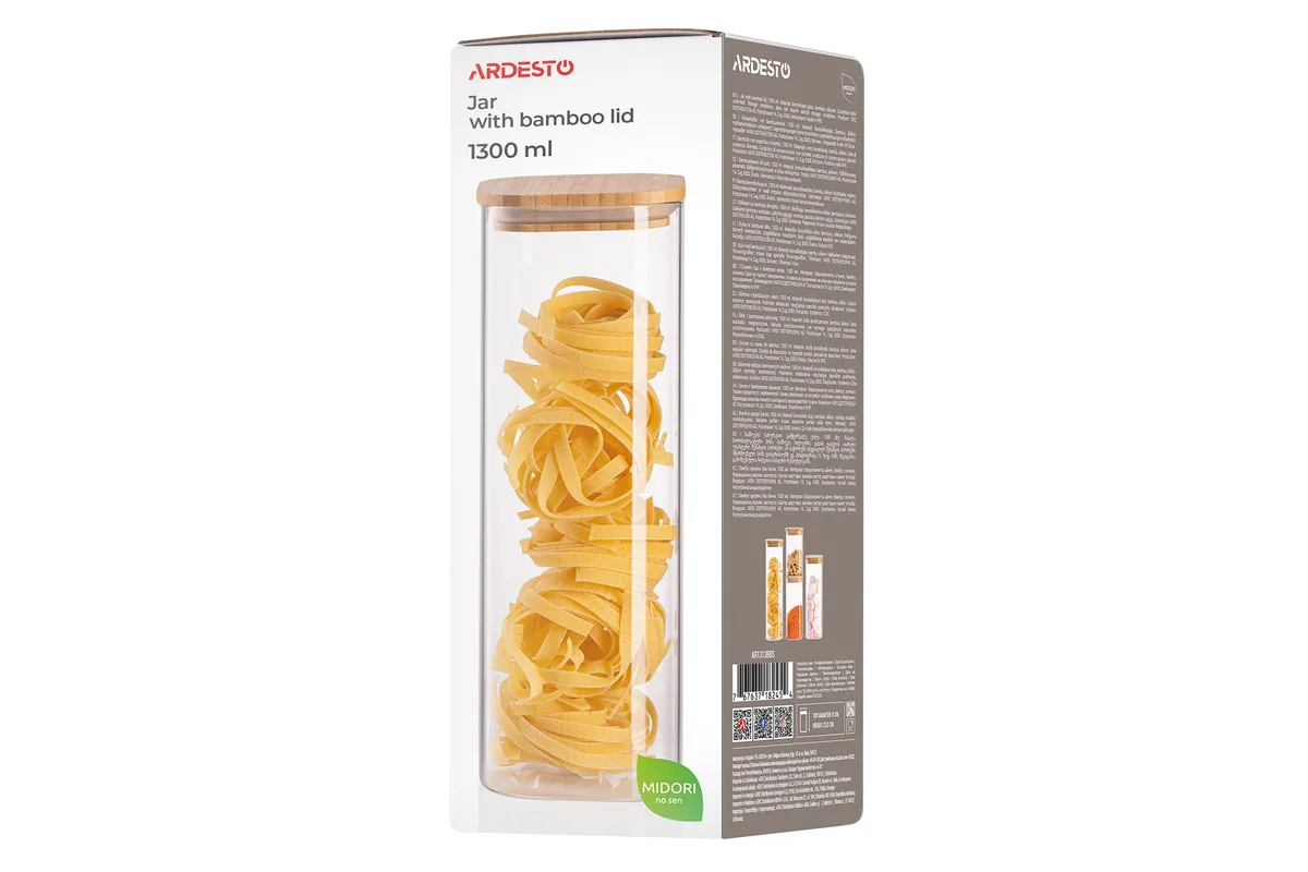 Банку ARDESTO Midori 1300 мл скло бамбук квадратна