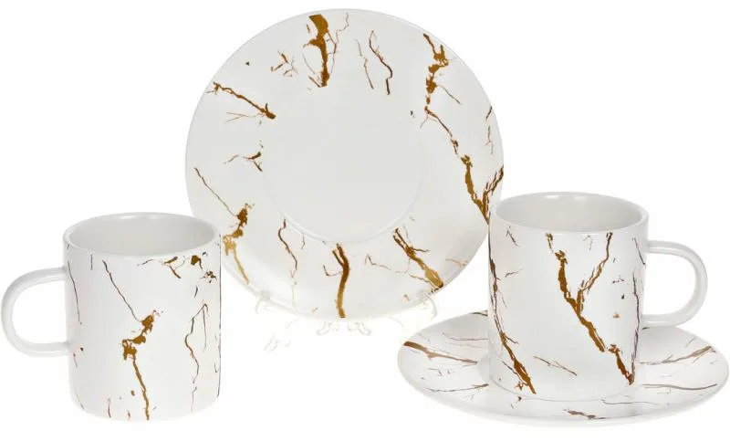 Чайний набір Golden-Marble фарфор 2 чашки 220 мл білий з золотом