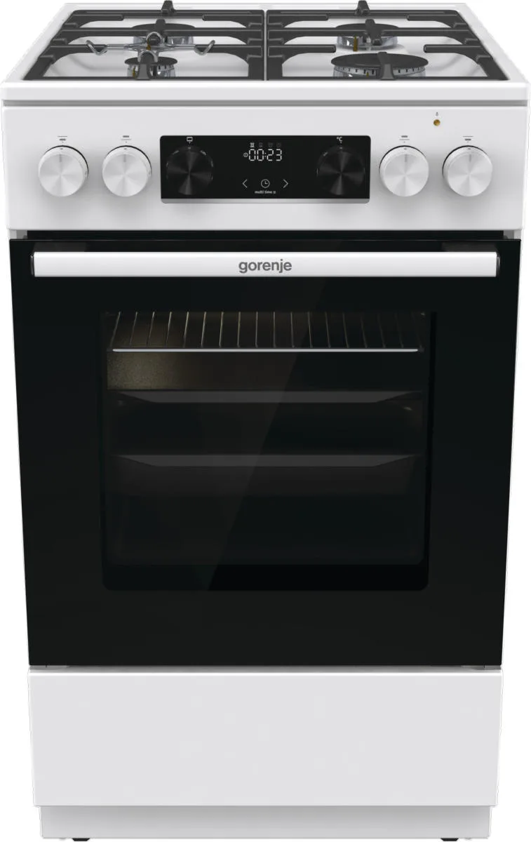 Комбінована плита Gorenje, 70л, 50x60см, з дисплеєм IconLed, чавунні решітки, біла.