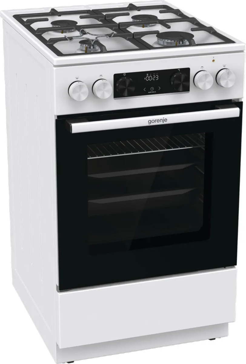 Комбінована плита Gorenje, 70л, 50x60см, з дисплеєм IconLed, чавунні решітки, біла.