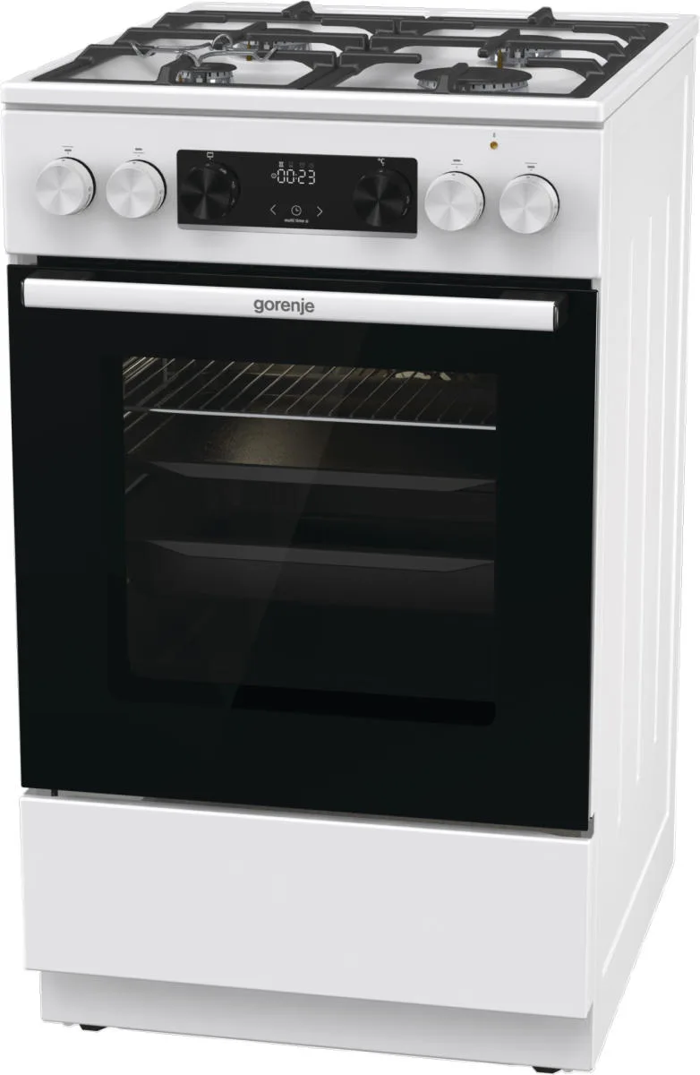 Комбінована плита Gorenje, 70л, 50x60см, з дисплеєм IconLed, чавунні решітки, біла.