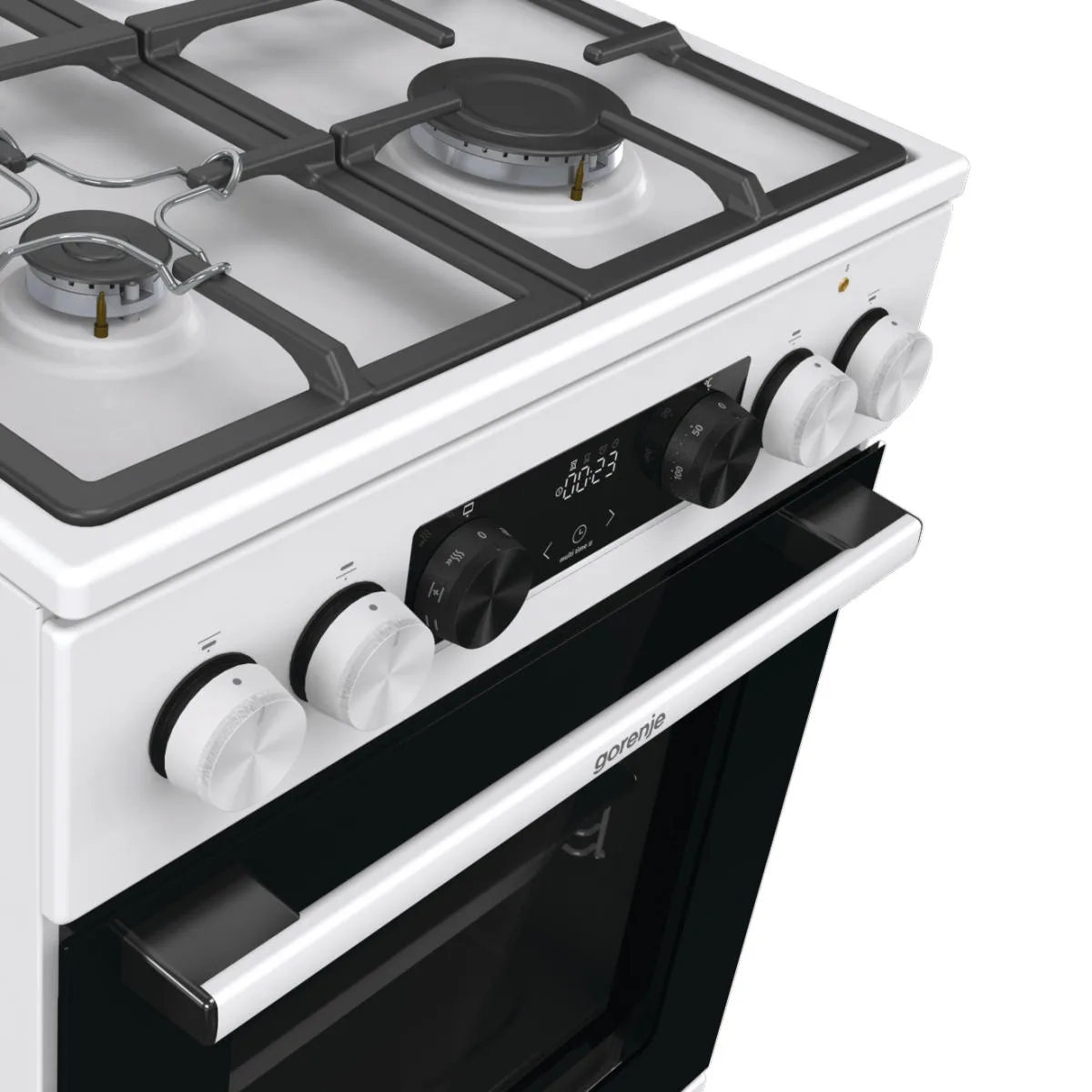 Комбінована плита Gorenje, 70л, 50x60см, з дисплеєм IconLed, чавунні решітки, біла.