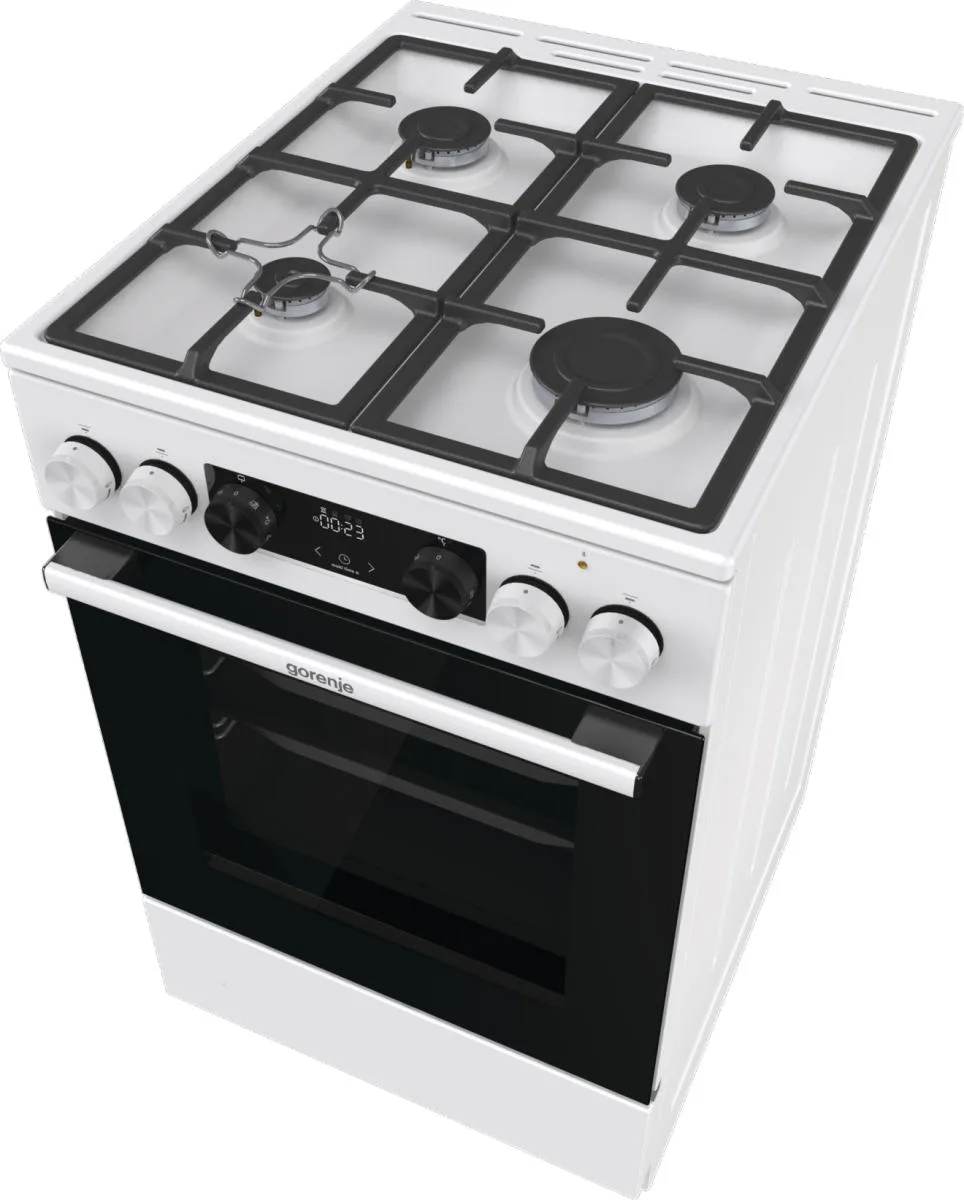 Комбінована плита Gorenje, 70л, 50x60см, з дисплеєм IconLed, чавунні решітки, біла.