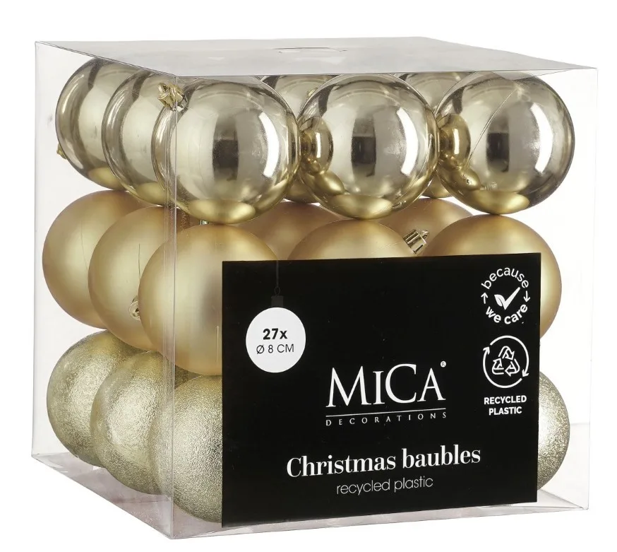 Елочные пластиковые шары Mica Decorations 27 шт 8 см шампань